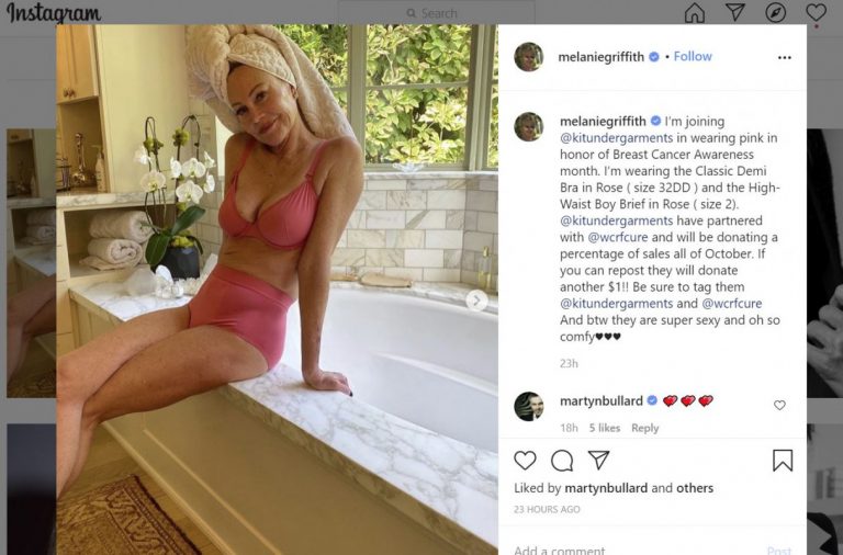 63 yr old Celebrity Melanie Griffith Posts Pics in Bikini Pink Lingerie