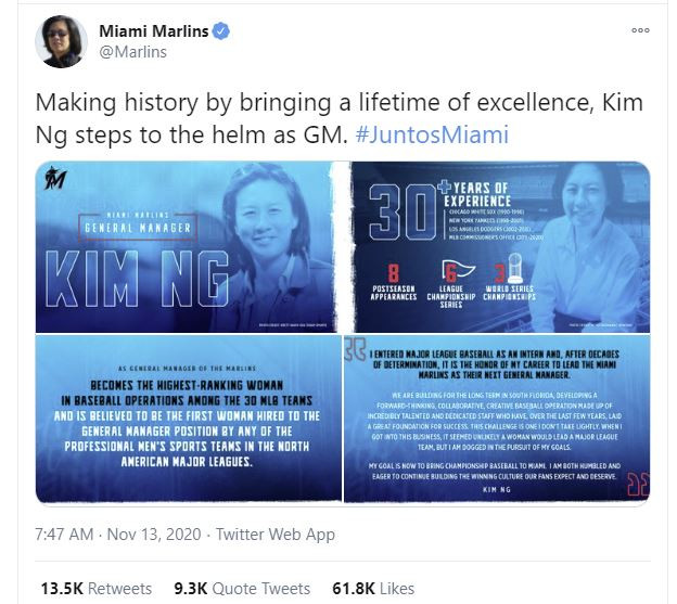 Kim Ng, MLB’s First Female General Manager Appointed by Marlins to Lead Season 21