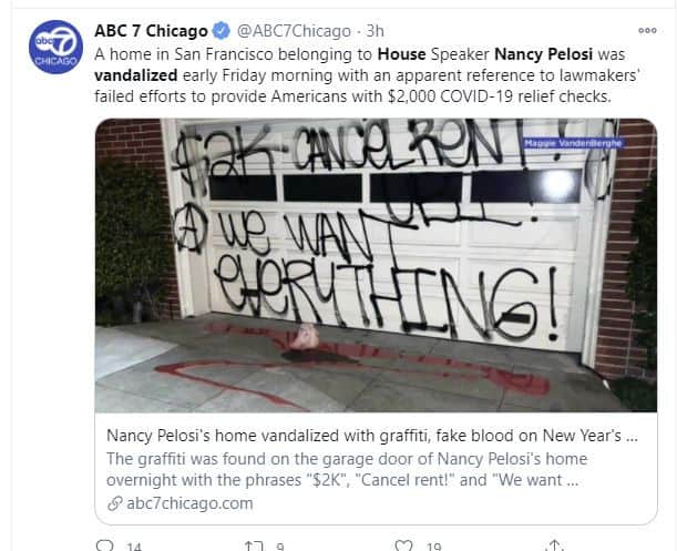 Vandal’s spray Speaker Nancy Pelosi’s house with graffiti, place a pig’s head
