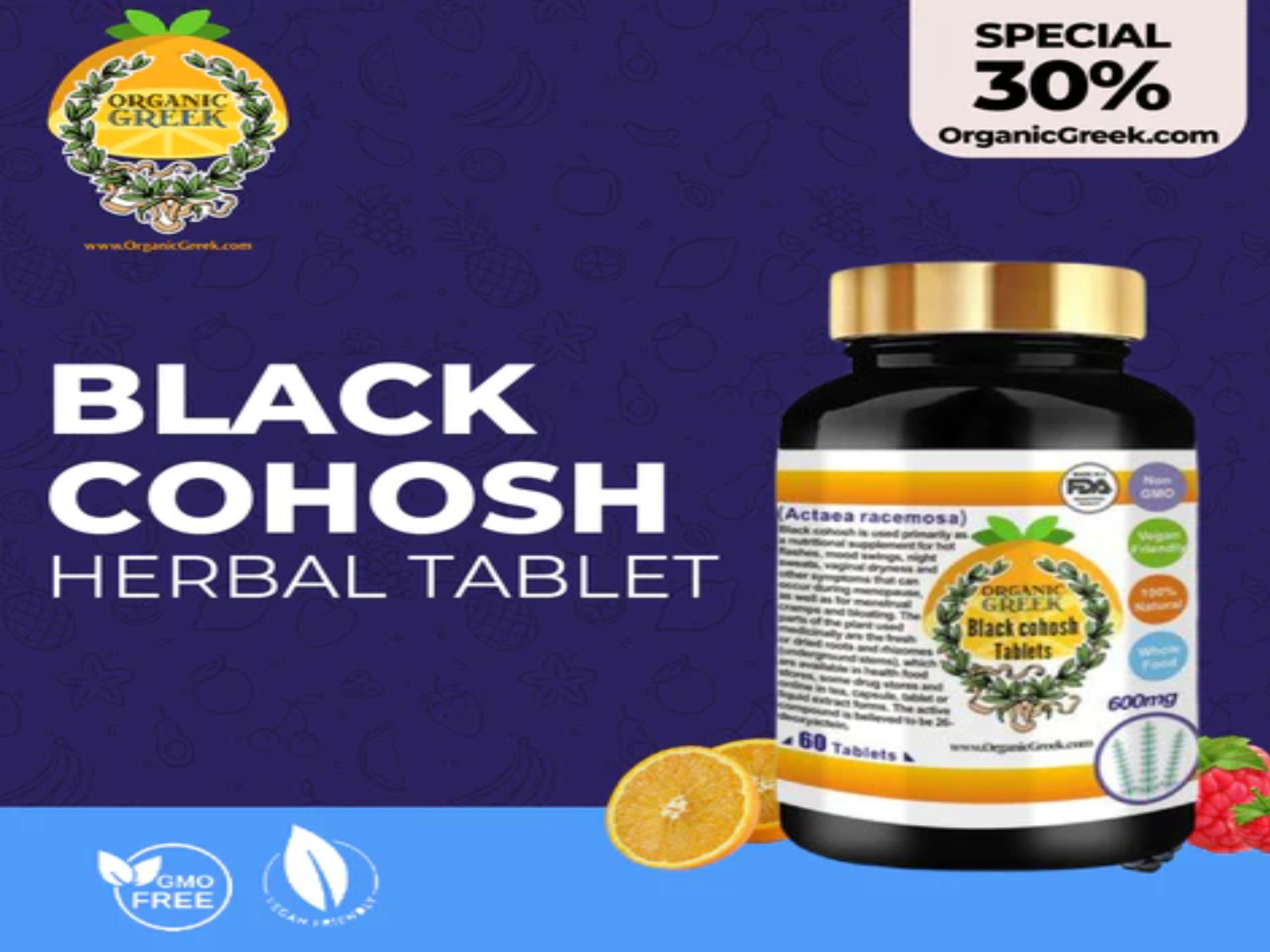 Organic Greek Black Cohosh Tablets Helps With Pre and Post Menopause