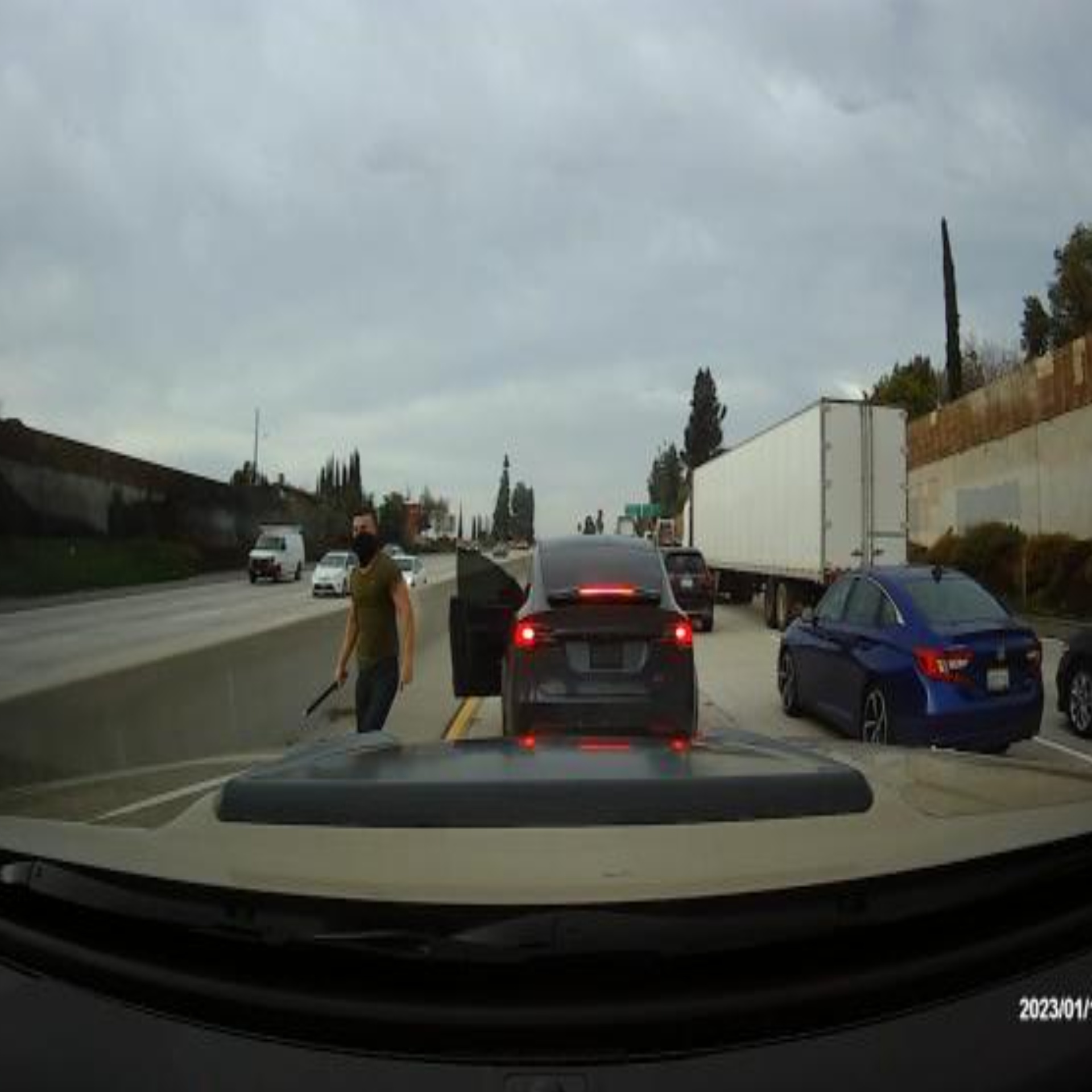 Road Rage: Watch as Tesla driver violently attacks vehicle on Los Angeles freeway with hammer