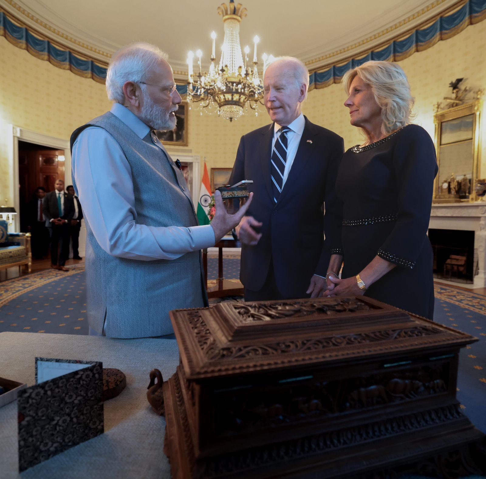 Prime Minister Modi presents First Lady Jill Biden with a 7.5-carat lab-grown diamond