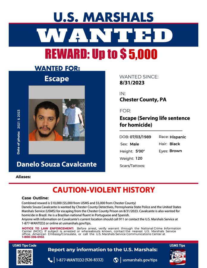Chester County manhunt ongoing for escaped murderer Danelo Cavalcante who stabbed girlfriend 30X