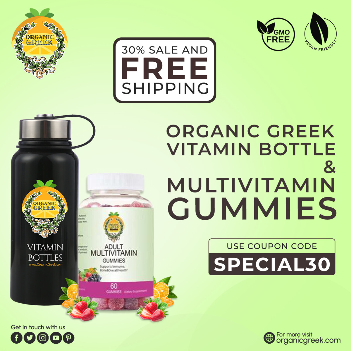 Organic Greek Vitamin Bottles and Multivitamin Gummies
