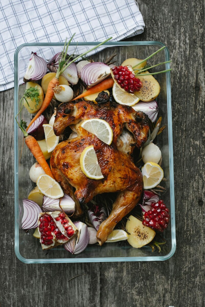 Braised Chicken and Roasted Vegetables with Onion, Pomegranate, and Lemon Recipe by CWEB